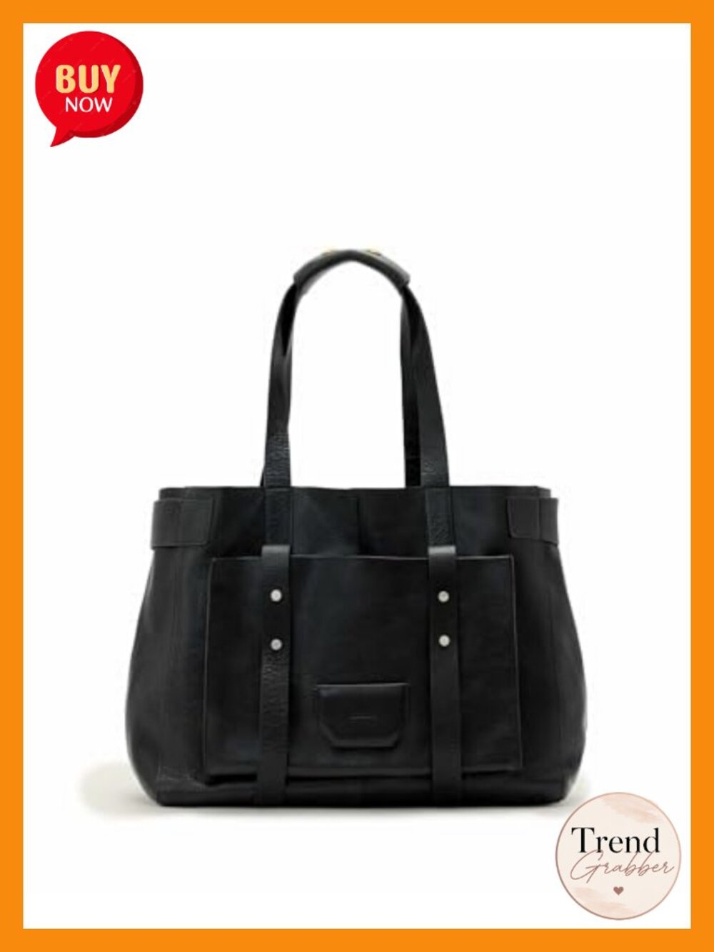 Grain Leather East/West Tote with Snap Closure
